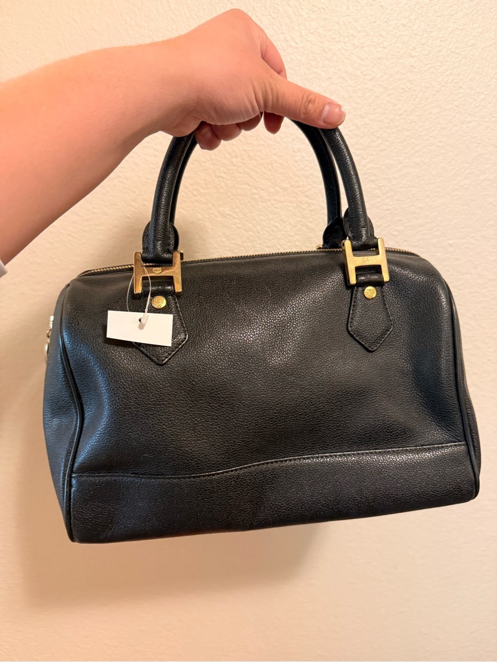 MCM Black Leather Boston Bag with Gold Hardware - Picture 3 of 15